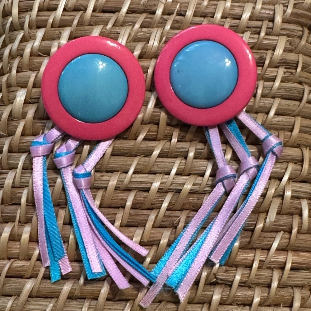 Vintage Acrylic Plastic Disc Retro Colorful Earrings Ribbon Barbie Avon Jewelry